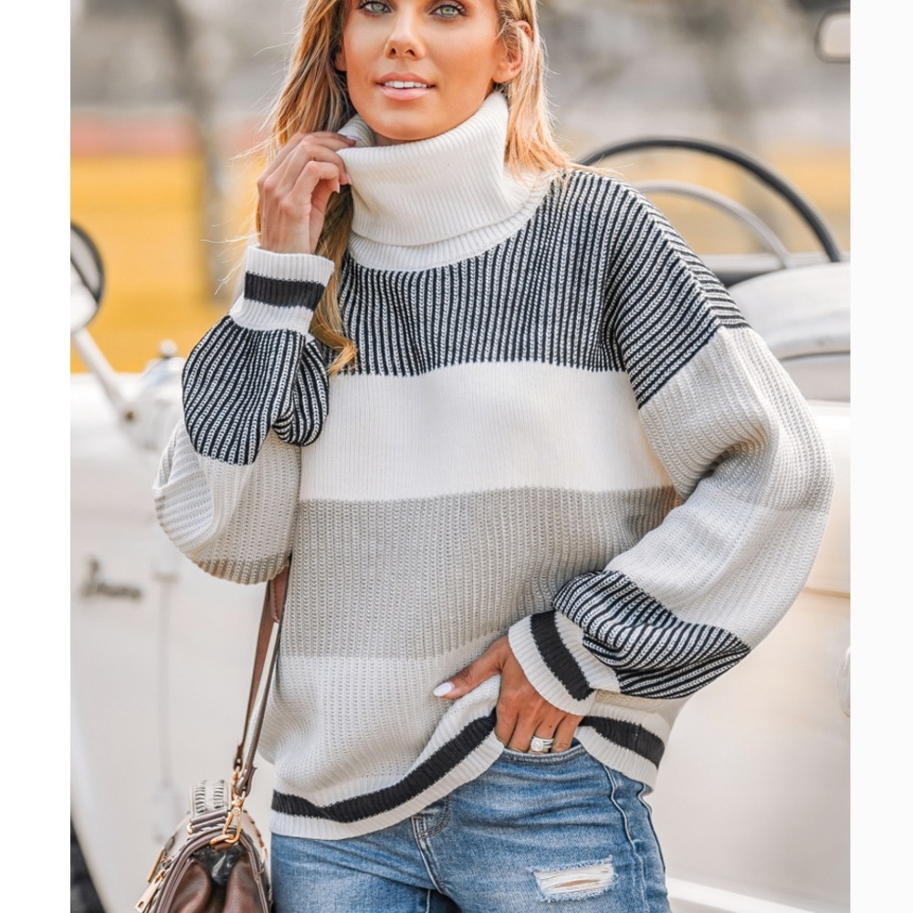 CUPSHE stripes blocked turtleneck sweater